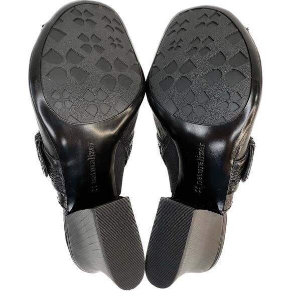 Naturalizer Sandals Wms 8M Black Leather Open Toe Heeled Mule Slides N5 Comfort - Picture 9 of 11